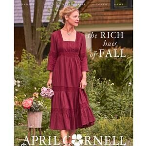April Cornell Midi Dress Cottage XL Berry Lace Pleat Prairie Peasant Medieval